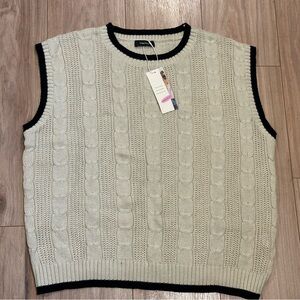Dokotoo Cream & Black Womens Cable Knit Sweater Vest Size 2XL Academia NWT